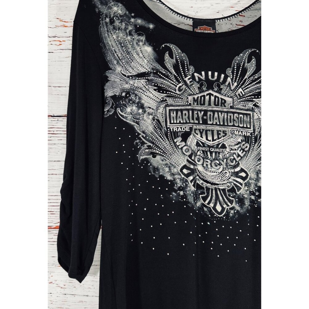 Harley-Davidson Womens Black Genuine Motorcycles Rhinestone & Lace Top Size L Se - Picture 12 of 14